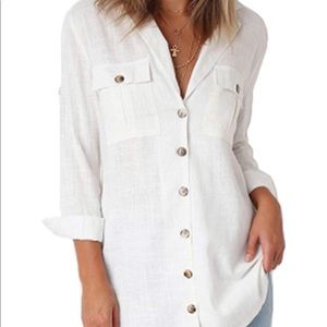 NWOT Linen look white button down casual shirt